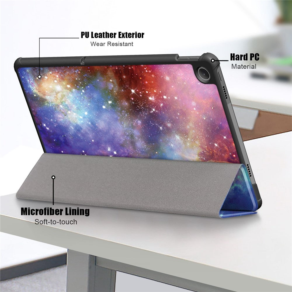 For Lenovo Tab M10 Plus (3rd Gen) / Xiaoxin Pad 2022 10.6 inch 125FTB-128F Trifold Stand Case Pattern Printing PU Leather Smart Cover - The Milky Way