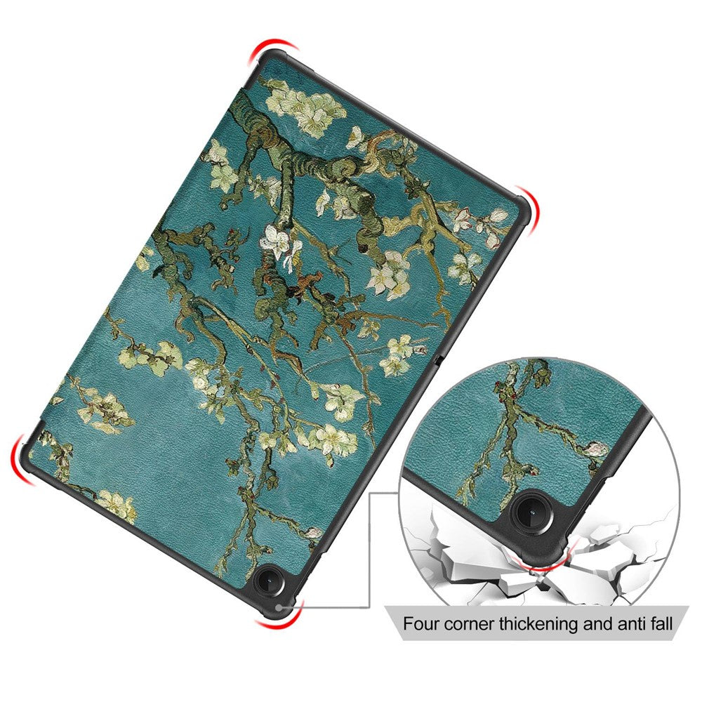 For Lenovo Tab M10 Plus (3rd Gen) / Xiaoxin Pad 2022 10.6 inch 125FTB-128F Trifold Stand Case Pattern Printing PU Leather Smart Cover - Apricot Flower