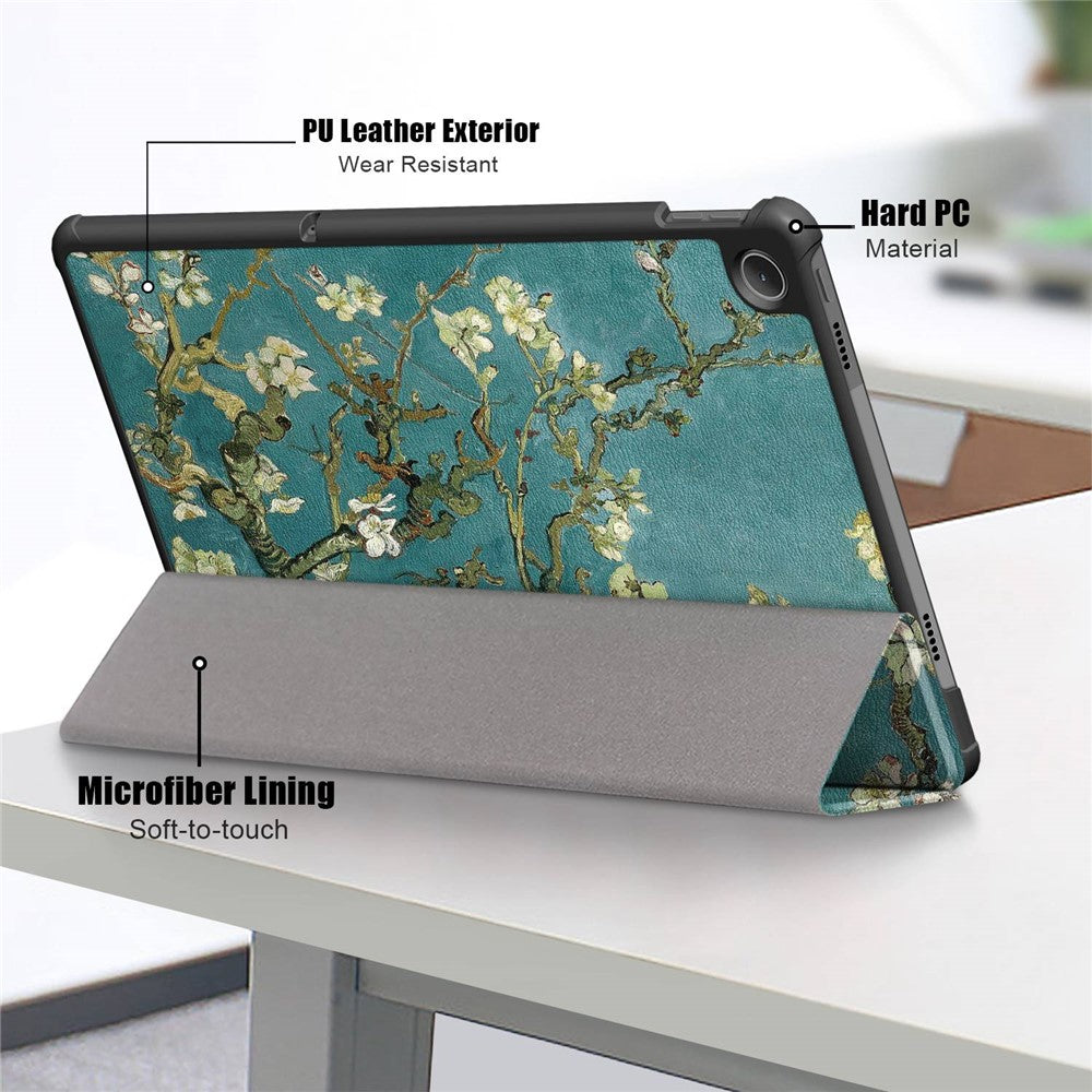 For Lenovo Tab M10 Plus (3rd Gen) / Xiaoxin Pad 2022 10.6 inch 125FTB-128F Trifold Stand Case Pattern Printing PU Leather Smart Cover - Apricot Flower