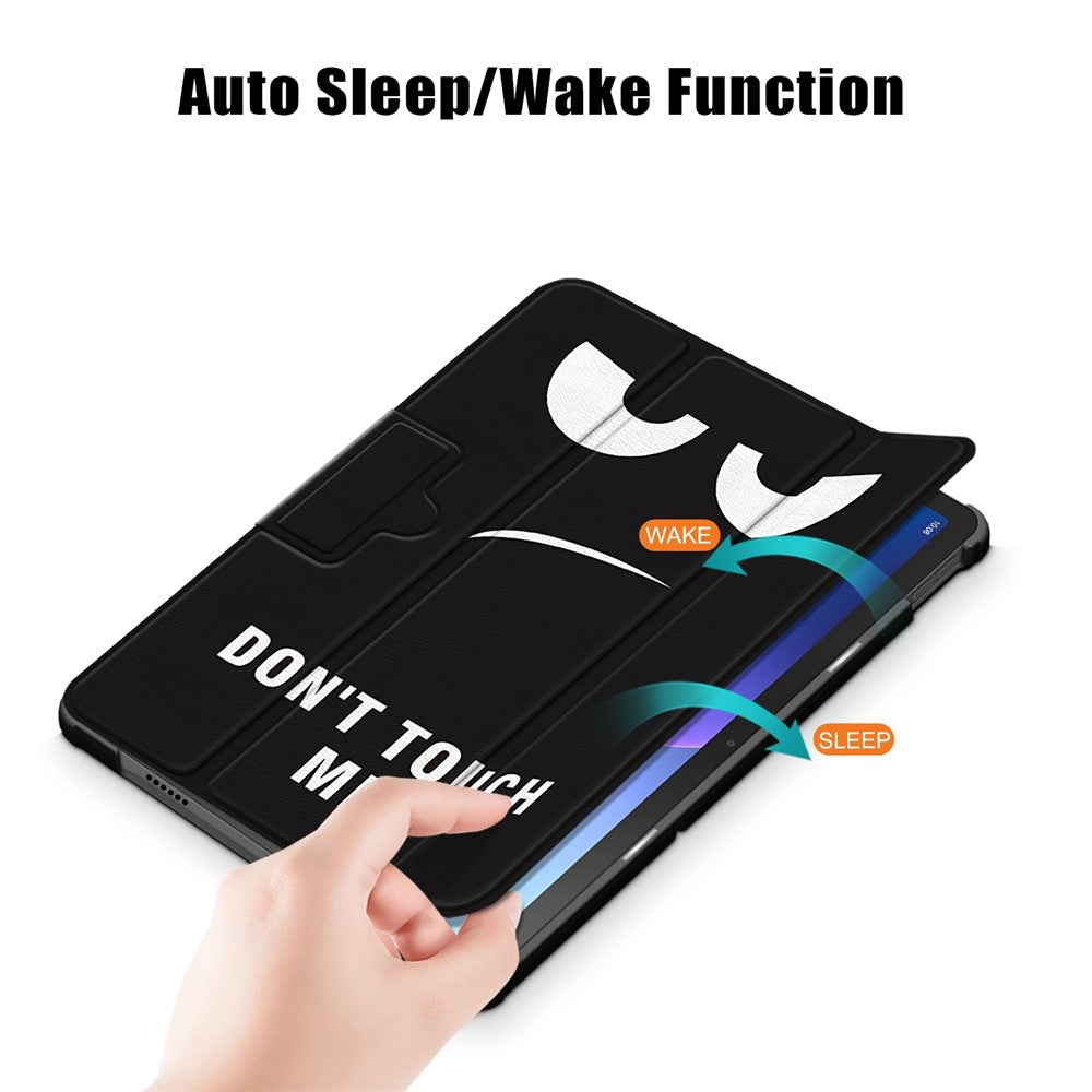 For Lenovo Tab M10 Plus (3rd Gen) / Xiaoxin Pad 2022 10.6 inch 125FTB-128F Trifold Stand Case Pattern Printing PU Leather Smart Cover - Don't Touch Me
