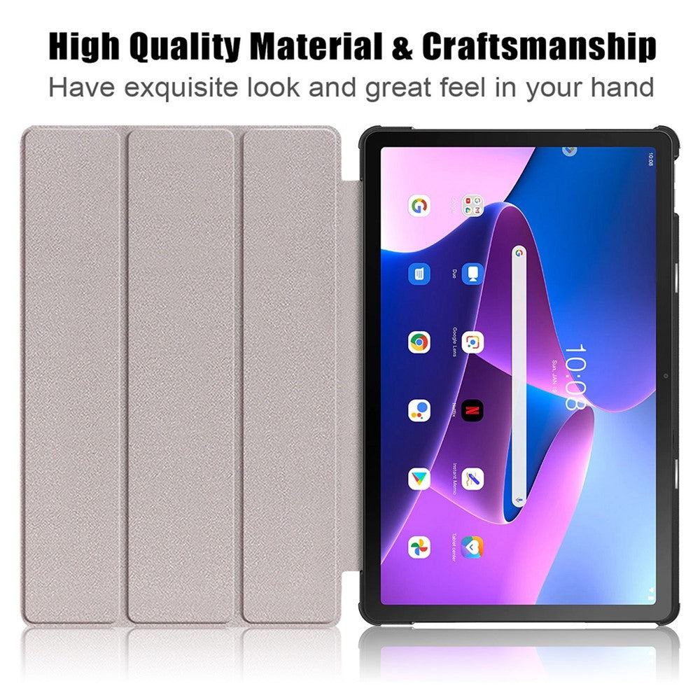 Tablet Covering Shell for Lenovo Tab M10 Plus (3rd Gen) / Xiaoxin Pad 2022 10.6 inch 125FTB-128F PC+PU Leather Trifold Stand Tablet Case - Black