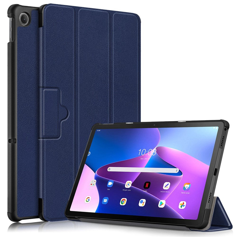 Tablet Covering Shell for Lenovo Tab M10 Plus (3rd Gen) / Xiaoxin Pad 2022 10.6 inch 125FTB-128F PC+PU Leather Trifold Stand Tablet Case - Dark Blue