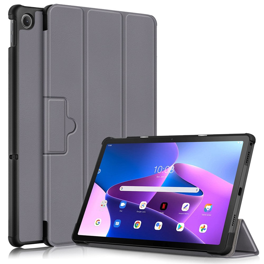 Tablet Covering Shell for Lenovo Tab M10 Plus (3rd Gen) / Xiaoxin Pad 2022 10.6 inch 125FTB-128F PC+PU Leather Trifold Stand Tablet Case - Grey