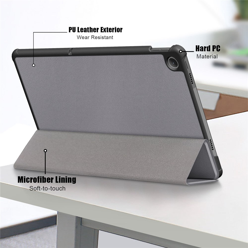 Tablet Covering Shell for Lenovo Tab M10 Plus (3rd Gen) / Xiaoxin Pad 2022 10.6 inch 125FTB-128F PC+PU Leather Trifold Stand Tablet Case - Grey