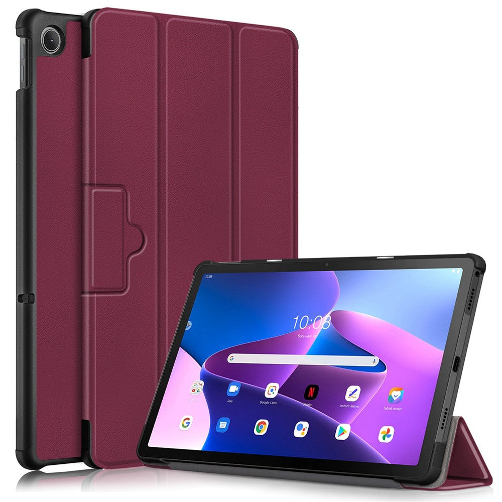 Tablet Covering Shell for Lenovo Tab M10 Plus (3rd Gen) / Xiaoxin Pad 2022 10.6 inch 125FTB-128F PC+PU Leather Trifold Stand Tablet Case - Wine Red