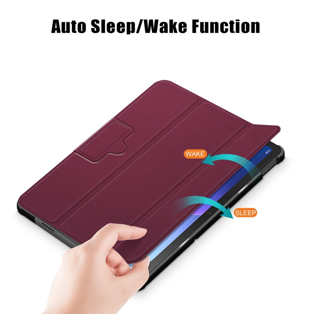 Tablet Covering Shell for Lenovo Tab M10 Plus (3rd Gen) / Xiaoxin Pad 2022 10.6 inch 125FTB-128F PC+PU Leather Trifold Stand Tablet Case - Wine Red