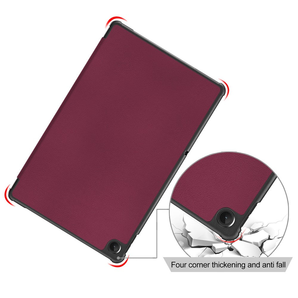 Tablet Covering Shell for Lenovo Tab M10 Plus (3rd Gen) / Xiaoxin Pad 2022 10.6 inch 125FTB-128F PC+PU Leather Trifold Stand Tablet Case - Wine Red