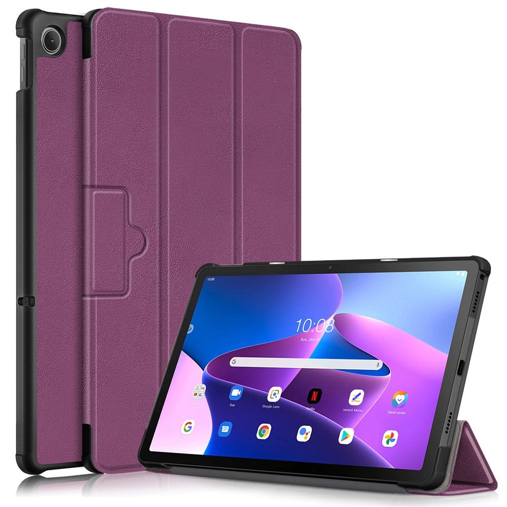 Tablet Covering Shell for Lenovo Tab M10 Plus (3rd Gen) / Xiaoxin Pad 2022 10.6 inch 125FTB-128F PC+PU Leather Trifold Stand Tablet Case - Purple