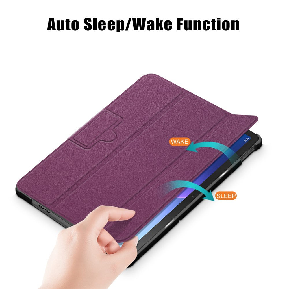Tablet Covering Shell for Lenovo Tab M10 Plus (3rd Gen) / Xiaoxin Pad 2022 10.6 inch 125FTB-128F PC+PU Leather Trifold Stand Tablet Case - Purple