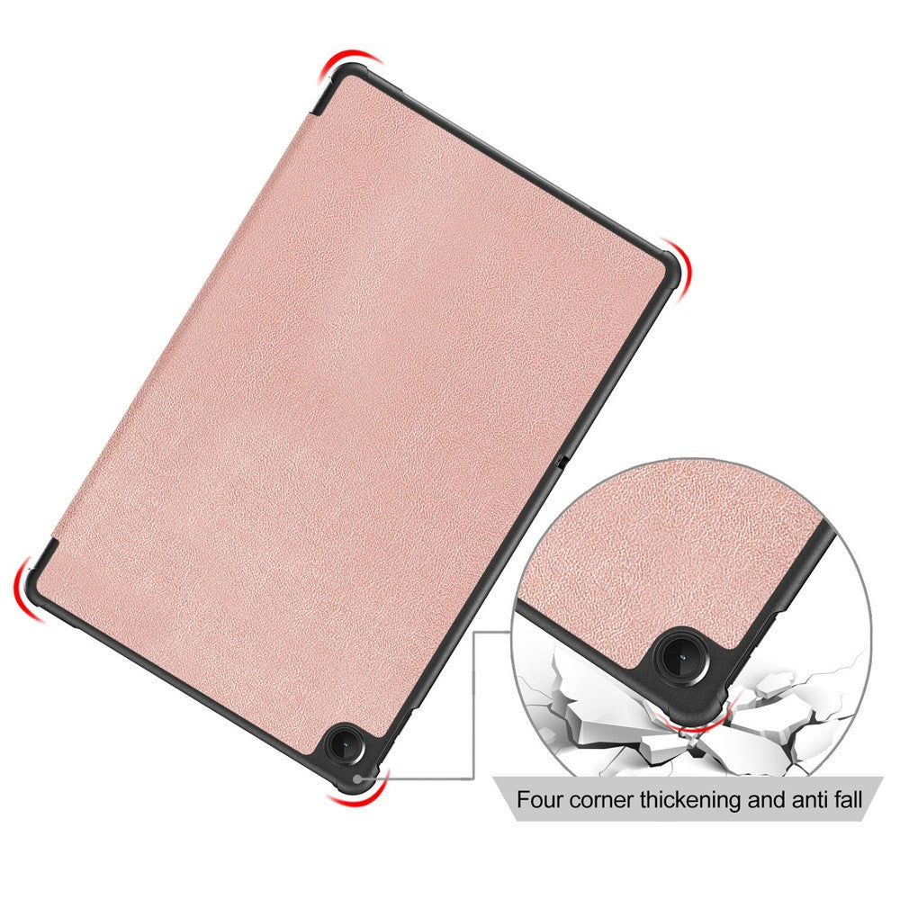 Tablet Covering Shell for Lenovo Tab M10 Plus (3rd Gen) / Xiaoxin Pad 2022 10.6 inch 125FTB-128F PC+PU Leather Trifold Stand Tablet Case - Rose Gold