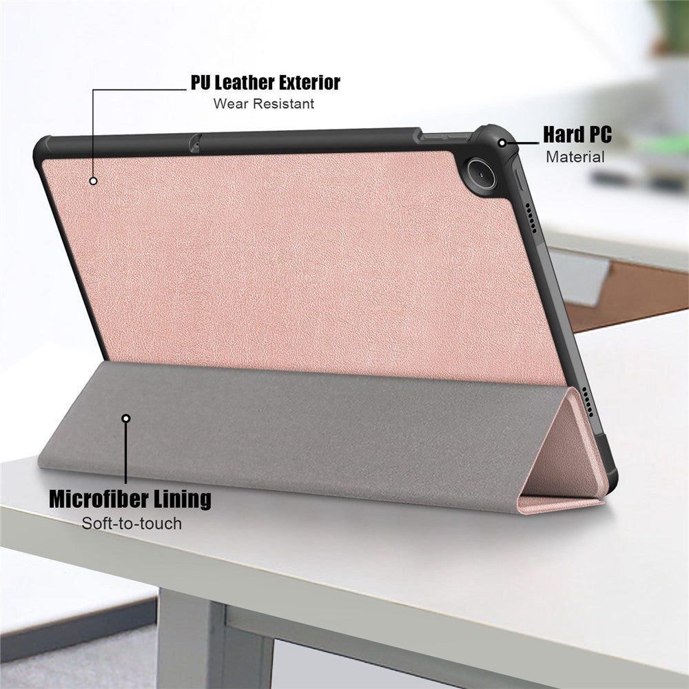 Tablet Covering Shell for Lenovo Tab M10 Plus (3rd Gen) / Xiaoxin Pad 2022 10.6 inch 125FTB-128F PC+PU Leather Trifold Stand Tablet Case - Rose Gold