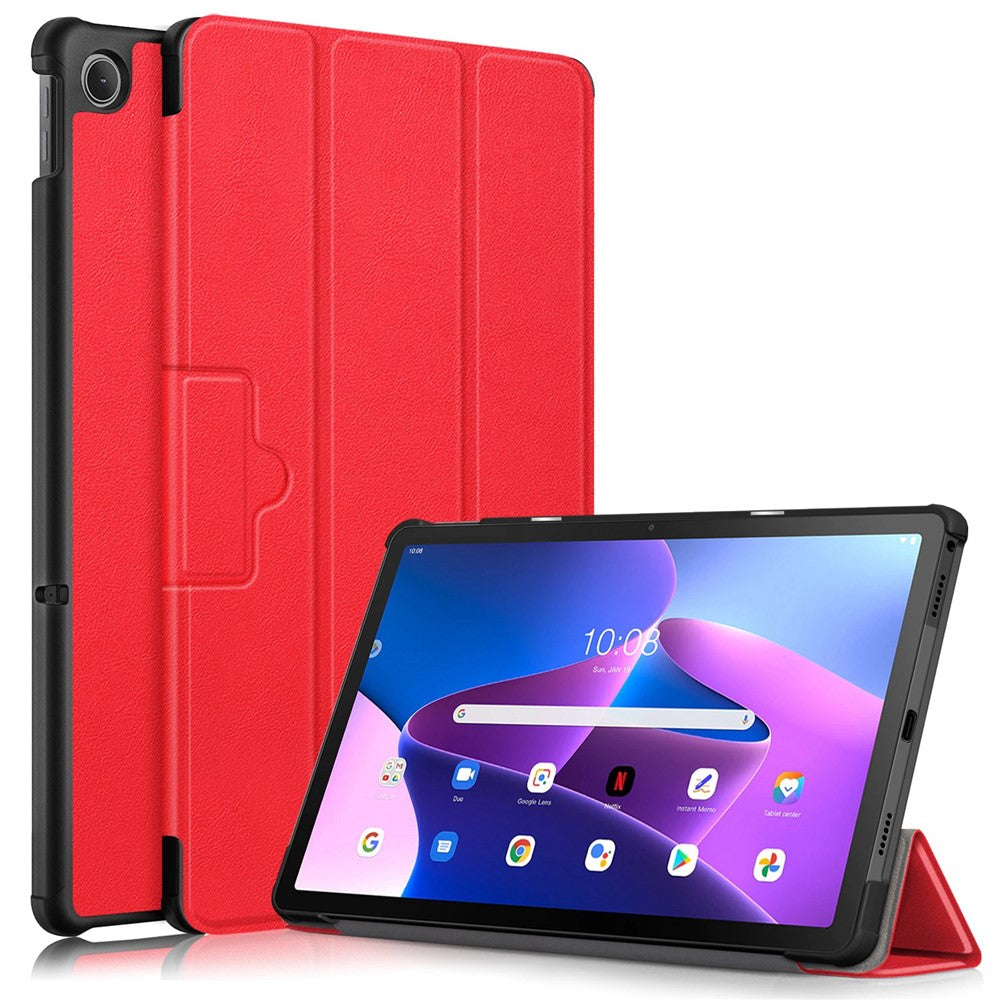 Tablet Covering Shell for Lenovo Tab M10 Plus (3rd Gen) / Xiaoxin Pad 2022 10.6 inch 125FTB-128F PC+PU Leather Trifold Stand Tablet Case - Red