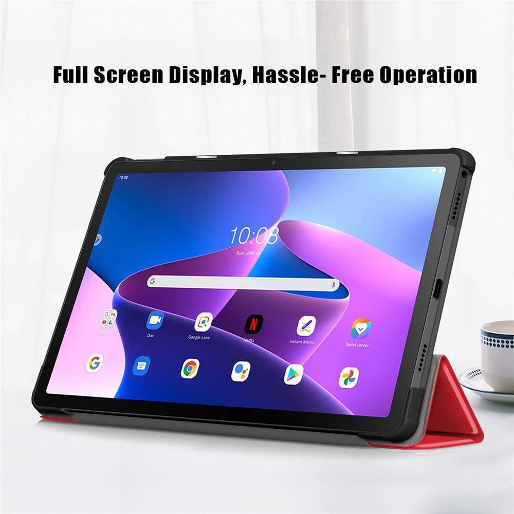Tablet Covering Shell for Lenovo Tab M10 Plus (3rd Gen) / Xiaoxin Pad 2022 10.6 inch 125FTB-128F PC+PU Leather Trifold Stand Tablet Case - Red