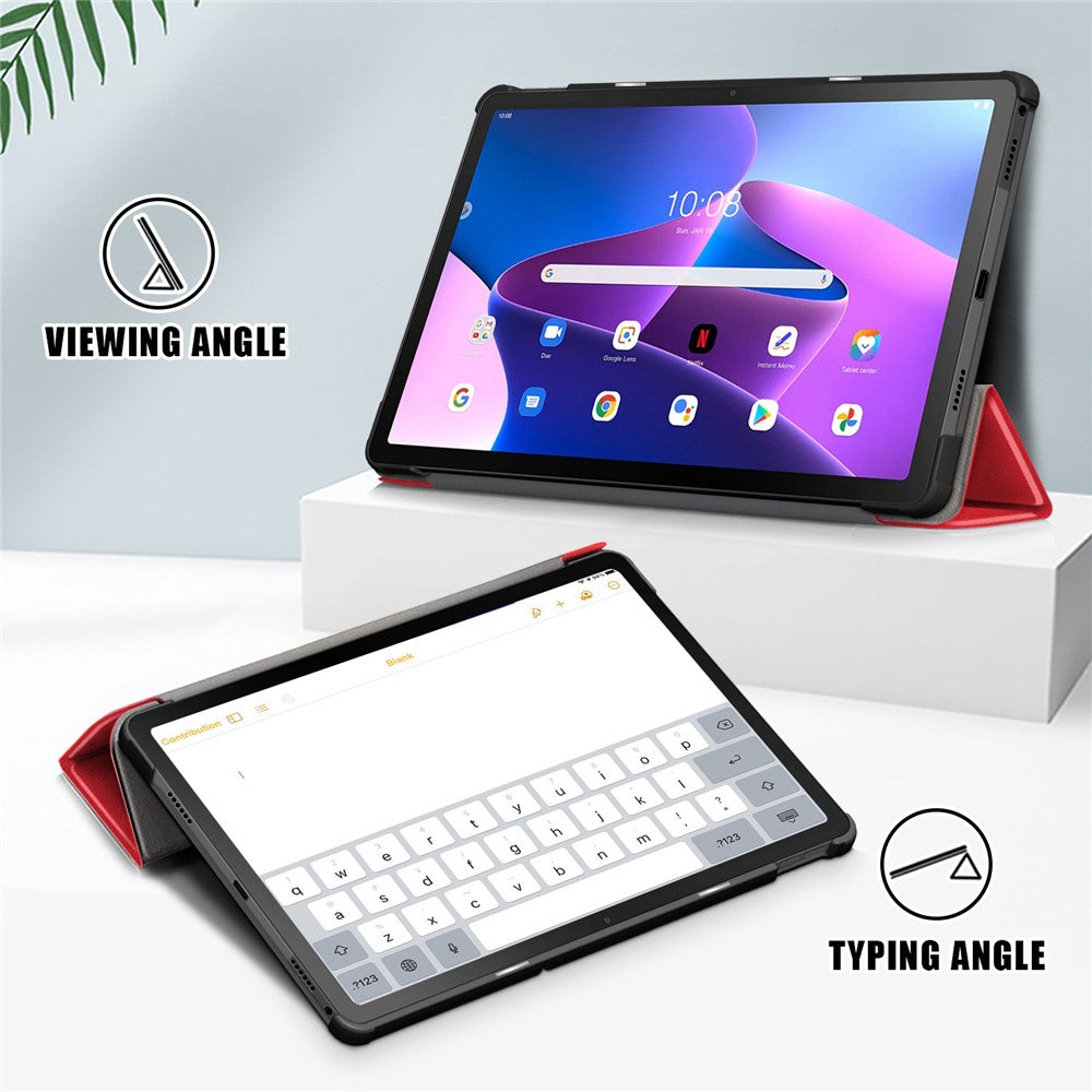 Tablet Covering Shell for Lenovo Tab M10 Plus (3rd Gen) / Xiaoxin Pad 2022 10.6 inch 125FTB-128F PC+PU Leather Trifold Stand Tablet Case - Red