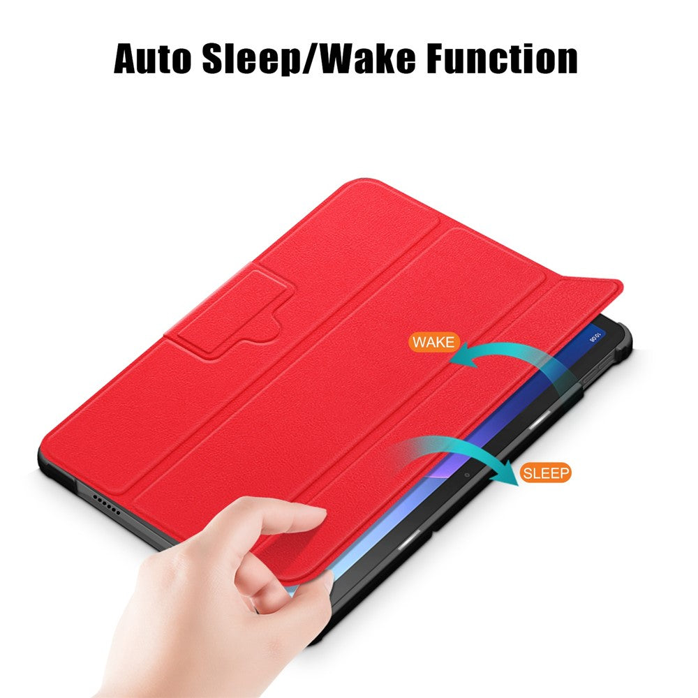Tablet Covering Shell for Lenovo Tab M10 Plus (3rd Gen) / Xiaoxin Pad 2022 10.6 inch 125FTB-128F PC+PU Leather Trifold Stand Tablet Case - Red