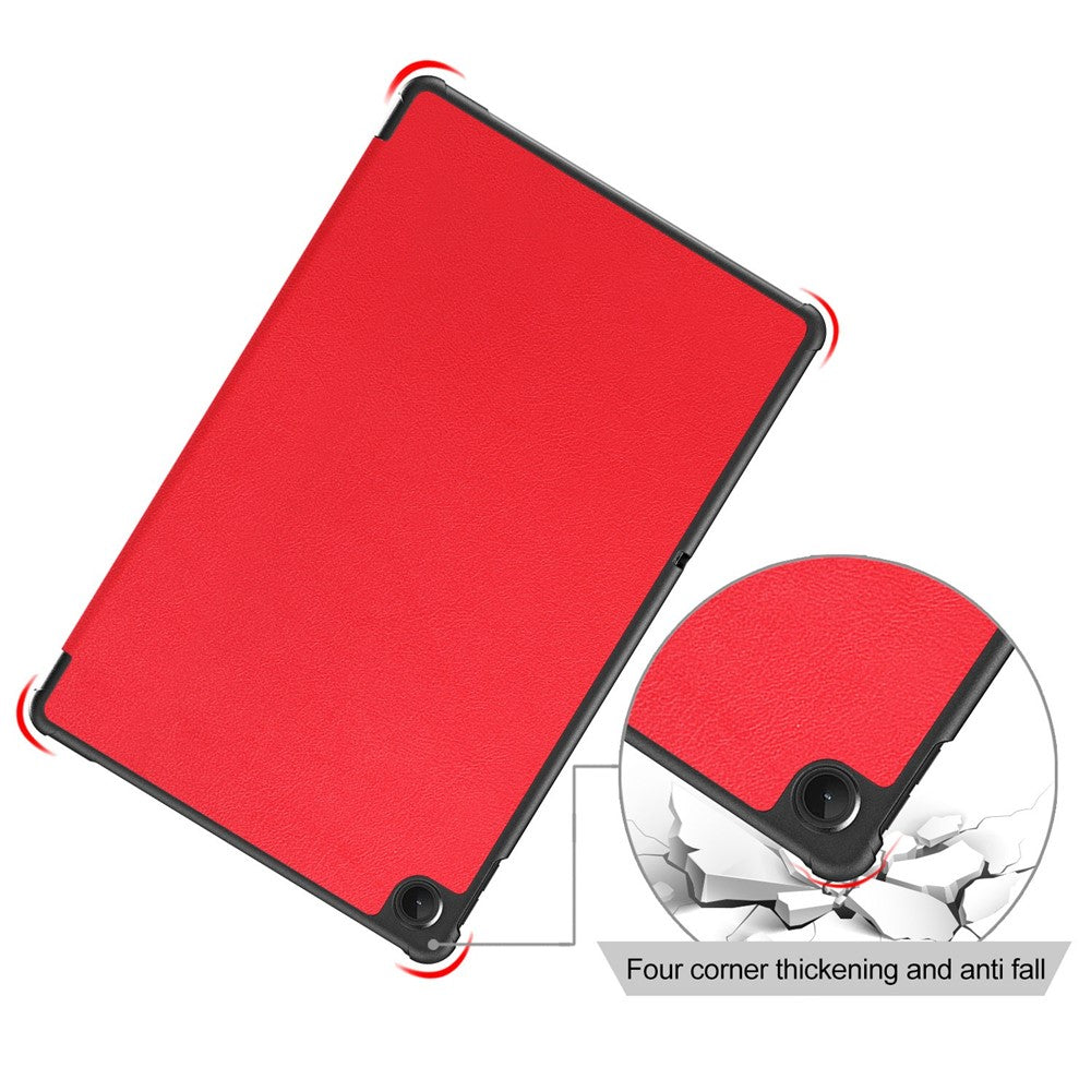 Tablet Covering Shell for Lenovo Tab M10 Plus (3rd Gen) / Xiaoxin Pad 2022 10.6 inch 125FTB-128F PC+PU Leather Trifold Stand Tablet Case - Red