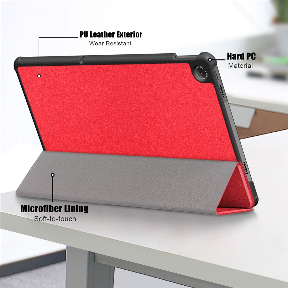 Tablet Covering Shell for Lenovo Tab M10 Plus (3rd Gen) / Xiaoxin Pad 2022 10.6 inch 125FTB-128F PC+PU Leather Trifold Stand Tablet Case - Red