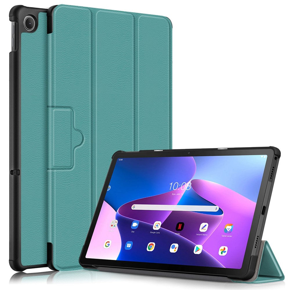 Tablet Covering Shell for Lenovo Tab M10 Plus (3rd Gen) / Xiaoxin Pad 2022 10.6 inch 125FTB-128F PC+PU Leather Trifold Stand Case - Blackish Green