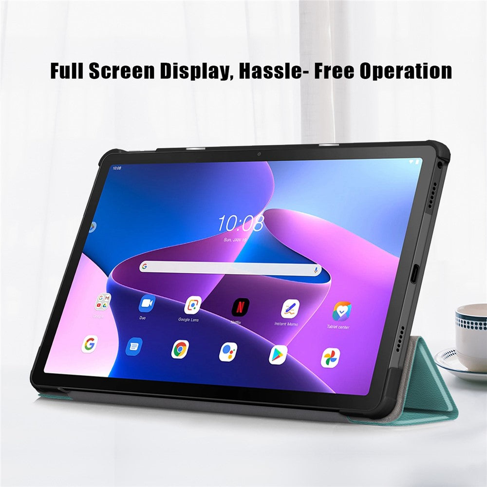 Tablet Covering Shell for Lenovo Tab M10 Plus (3rd Gen) / Xiaoxin Pad 2022 10.6 inch 125FTB-128F PC+PU Leather Trifold Stand Case - Blackish Green