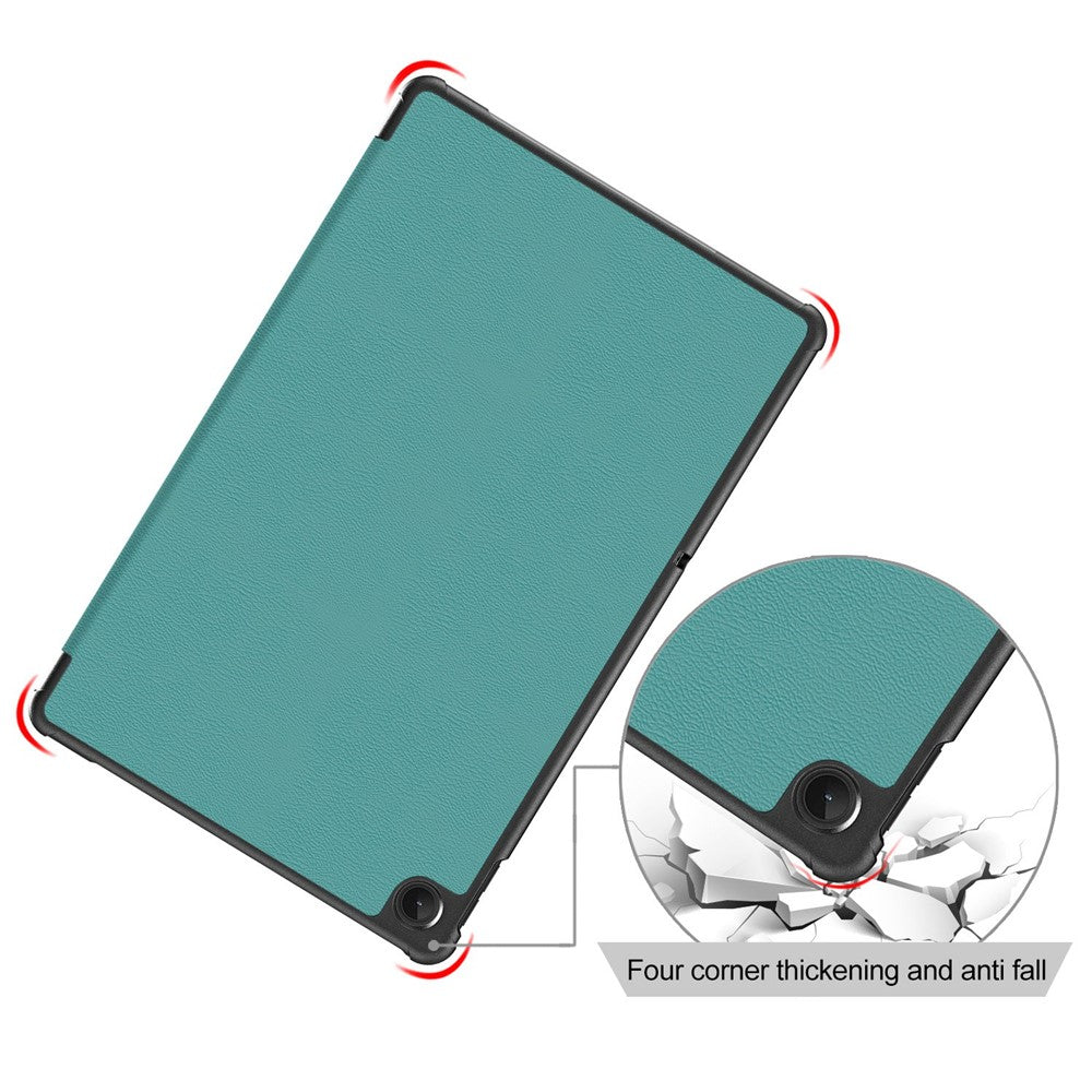 Tablet Covering Shell for Lenovo Tab M10 Plus (3rd Gen) / Xiaoxin Pad 2022 10.6 inch 125FTB-128F PC+PU Leather Trifold Stand Case - Blackish Green