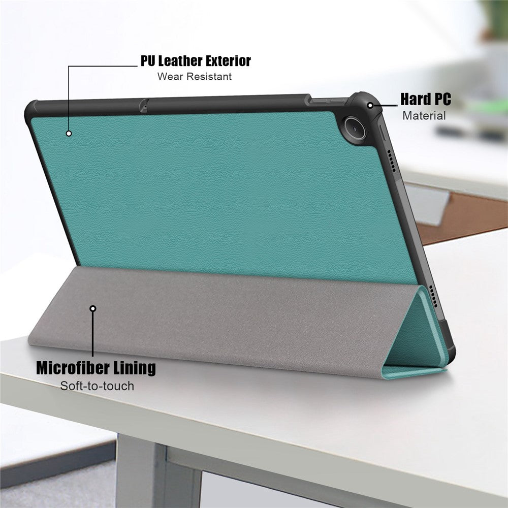 Tablet Covering Shell for Lenovo Tab M10 Plus (3rd Gen) / Xiaoxin Pad 2022 10.6 inch 125FTB-128F PC+PU Leather Trifold Stand Case - Blackish Green