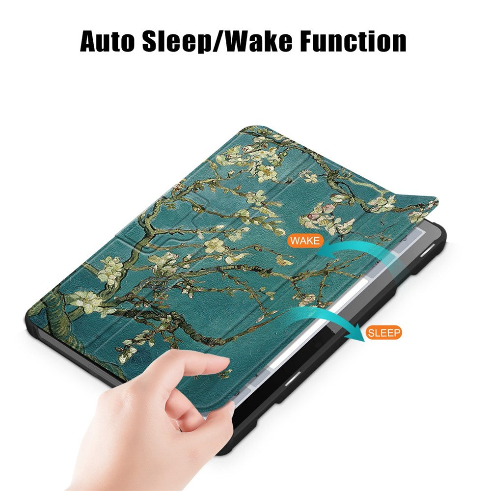 For Lenovo Tab M10 (Gen 3) 10.1 inch 328F Pattern Printing Auto Wake/Sleep PU Leather Case Trifold Stand Folio Cover - Apricot Flower