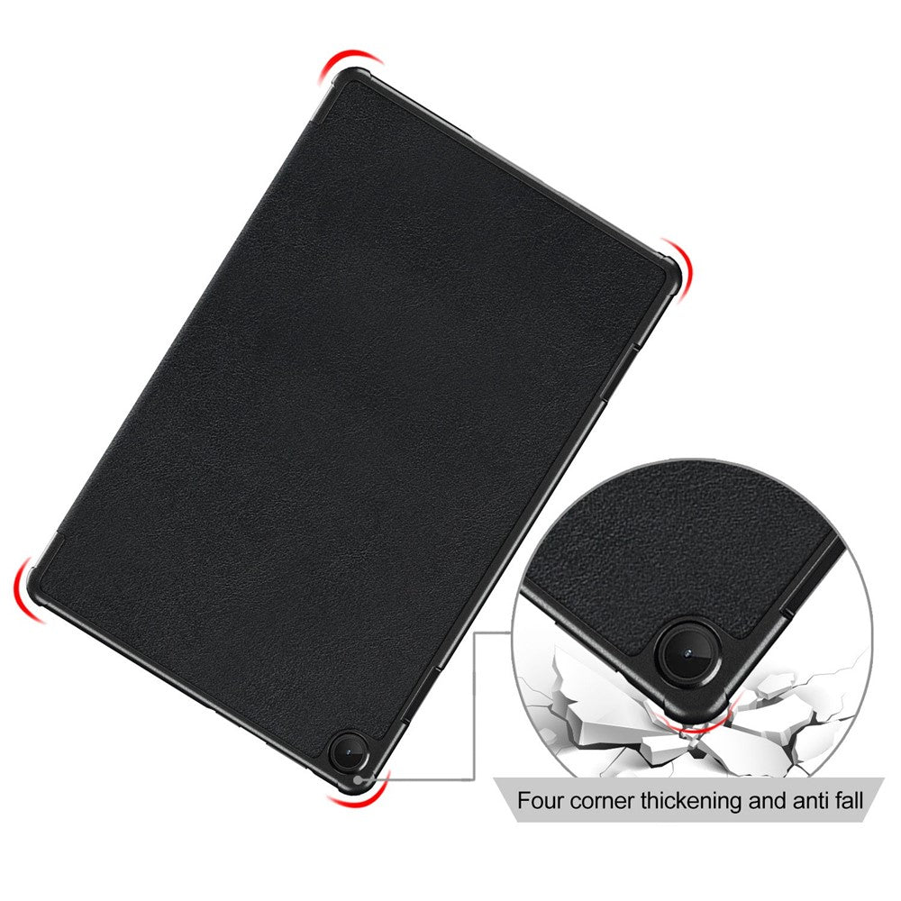 For Lenovo Tab M10 (Gen 3) 10.1-inch 328F Trifold Stand Tablet Case Microfiber Leather Auto Wake/Sleep Magnetic Closure Anti-scratch Protective Cover - Black