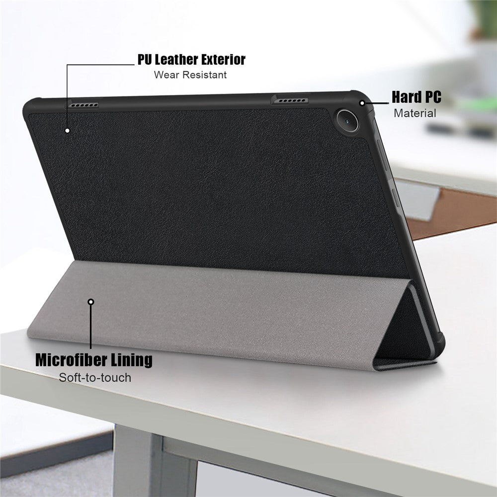 For Lenovo Tab M10 (Gen 3) 10.1-inch 328F Trifold Stand Tablet Case Microfiber Leather Auto Wake/Sleep Magnetic Closure Anti-scratch Protective Cover - Black