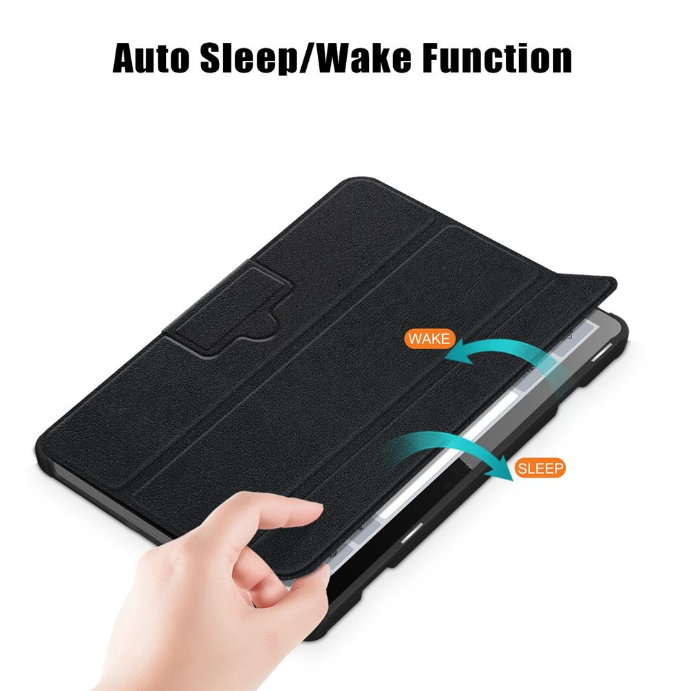 For Lenovo Tab M10 (Gen 3) 10.1-inch 328F Trifold Stand Tablet Case Microfiber Leather Auto Wake/Sleep Magnetic Closure Anti-scratch Protective Cover - Black