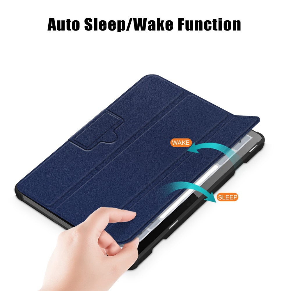 For Lenovo Tab M10 (Gen 3) 10.1-inch 328F Trifold Stand Tablet Case Microfiber Leather Auto Wake/Sleep Magnetic Closure Anti-scratch Protective Cover - Dark Blue