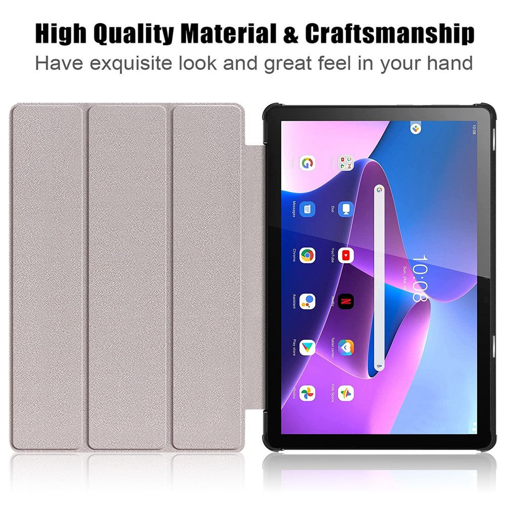 For Lenovo Tab M10 (Gen 3) 10.1-inch 328F Trifold Stand Tablet Case Microfiber Leather Auto Wake/Sleep Magnetic Closure Anti-scratch Protective Cover - Grey