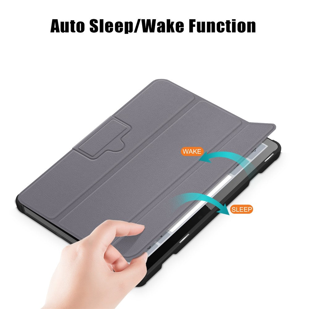 For Lenovo Tab M10 (Gen 3) 10.1-inch 328F Trifold Stand Tablet Case Microfiber Leather Auto Wake/Sleep Magnetic Closure Anti-scratch Protective Cover - Grey
