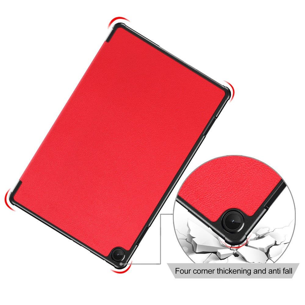 For Lenovo Tab M10 (Gen 3) 10.1-inch 328F Trifold Stand Tablet Case Microfiber Leather Auto Wake/Sleep Magnetic Closure Anti-scratch Protective Cover - Red