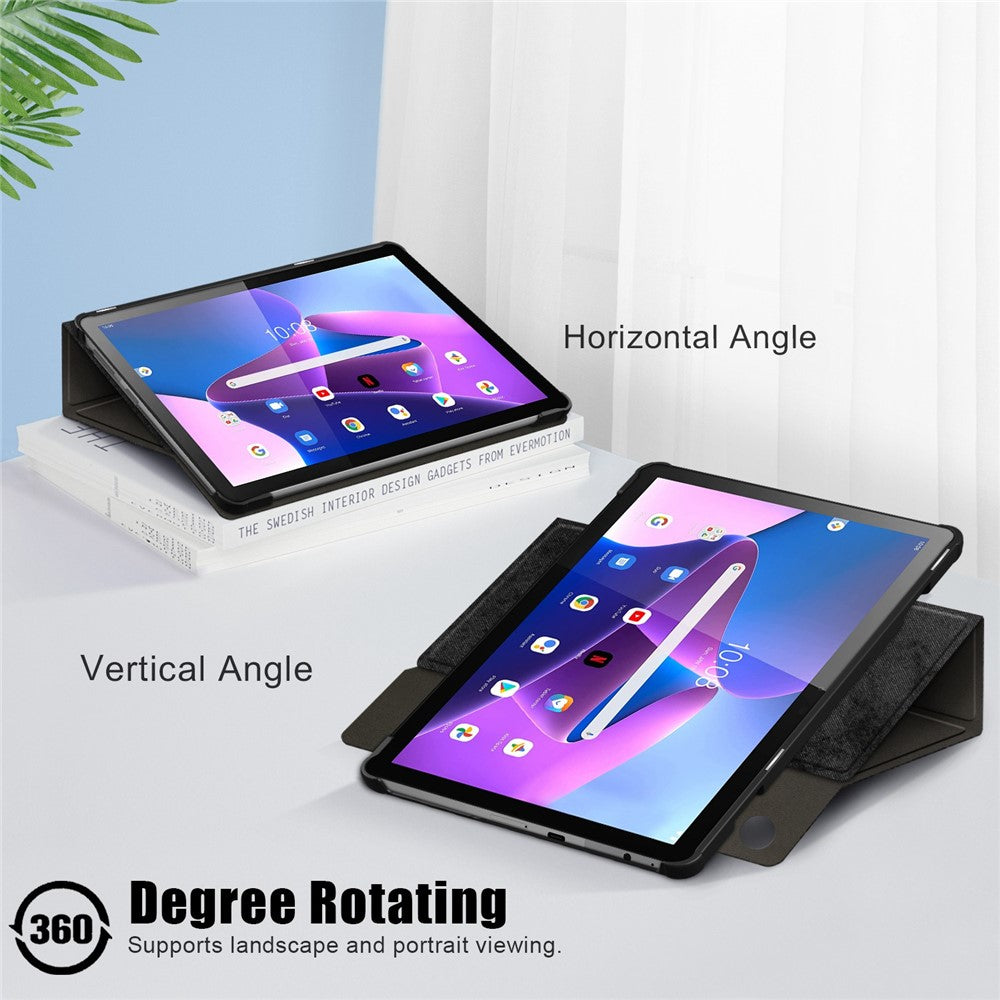 For Lenovo Tab M10 (Gen 3) 10.1 328F Solid Color Case Textured Surface Shockproof Magnetic Absorption Tablet Cover with 360-degree Rotary Kickstand - Black