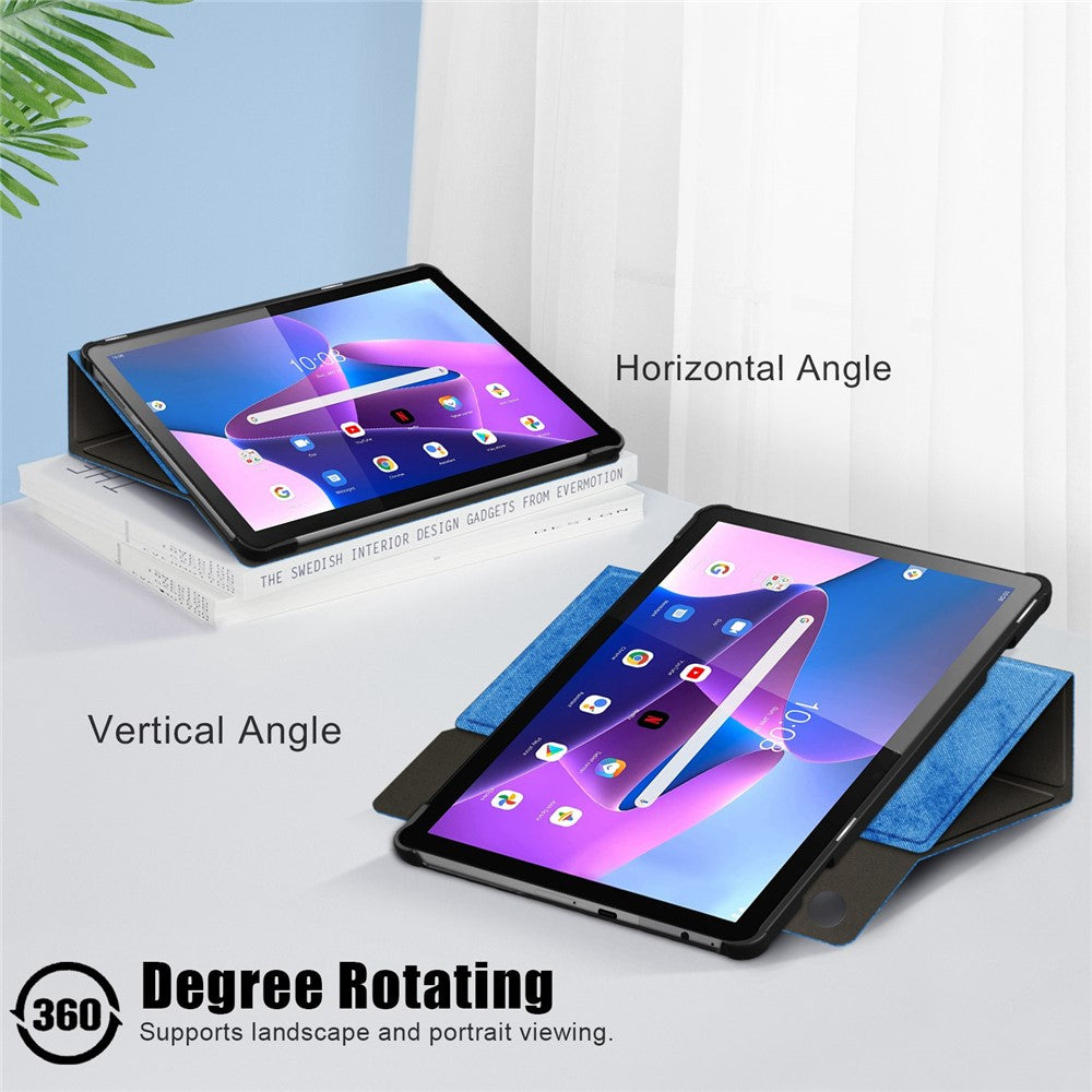 For Lenovo Tab M10 (Gen 3) 10.1 328F Solid Color Case Textured Surface Shockproof Magnetic Absorption Tablet Cover with 360-degree Rotary Kickstand - Blue
