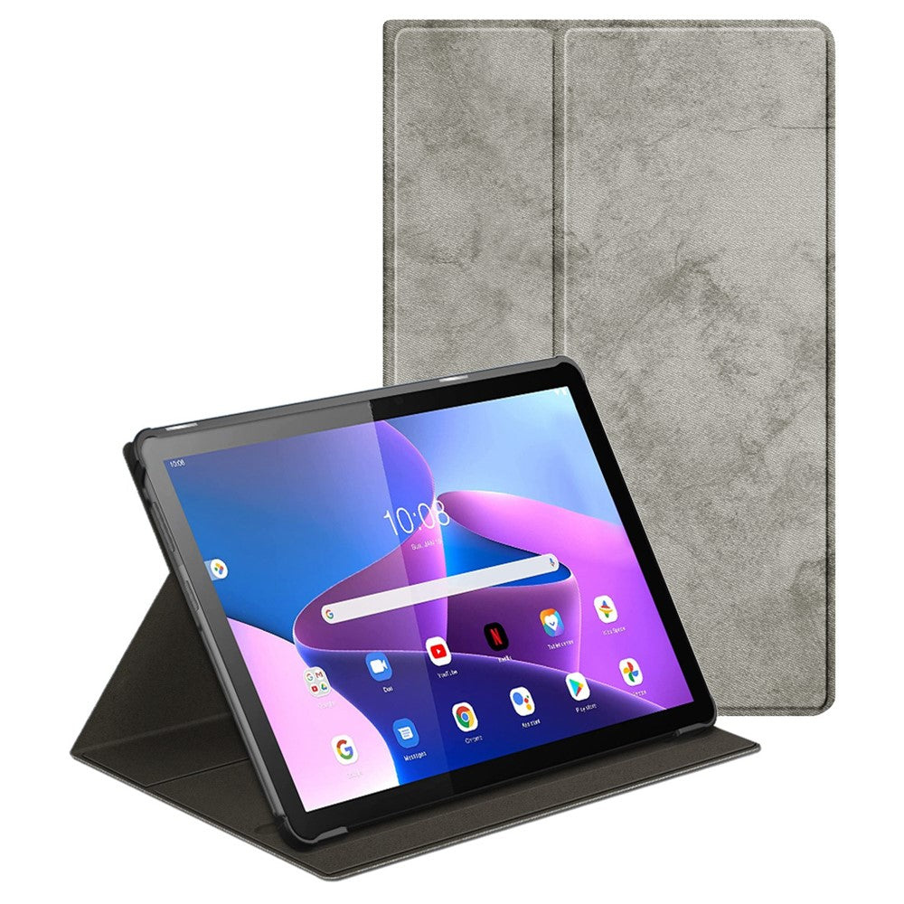 For Lenovo Tab M10 (Gen 3) 10.1 328F Solid Color Case Textured Surface Shockproof Magnetic Absorption Tablet Cover with 360-degree Rotary Kickstand - Grey