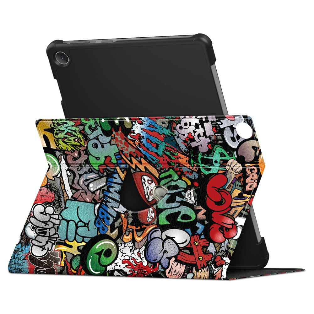 For Lenovo Tab M10 (Gen 3) 10.1 inch 328F 360-degree Rotary Stand Function Pattern Printing PU Leather Tablet Case with Auto Wake/Sleep - Graffiti