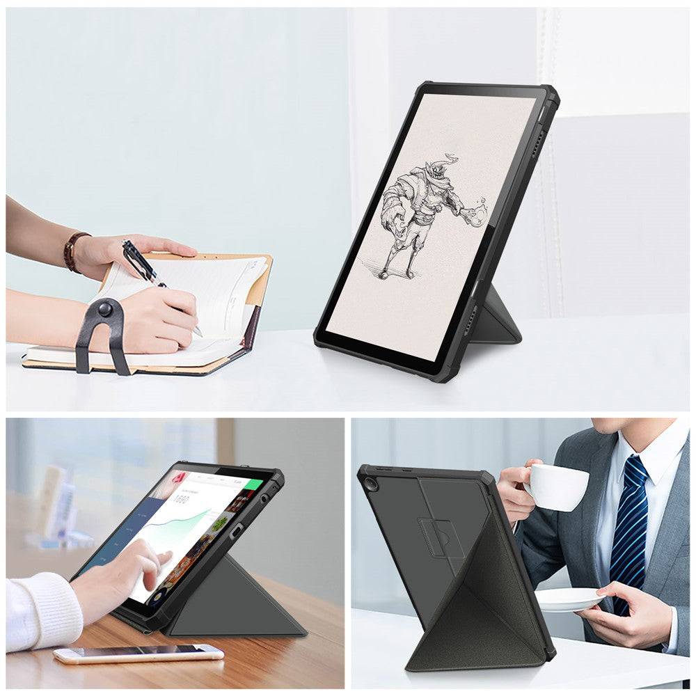 For Lenovo Tab M10 (Gen 3) 10.1 inch 328F Origami Stand Tablet Case PU Leather Anti-scratch Cover with Auto Wake/Sleep - Grey