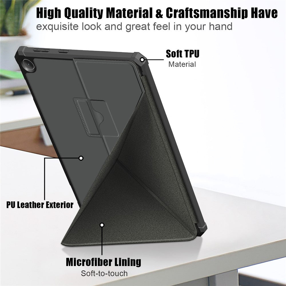 For Lenovo Tab M10 (Gen 3) 10.1 inch 328F Origami Stand Tablet Case PU Leather Anti-scratch Cover with Auto Wake/Sleep - Grey