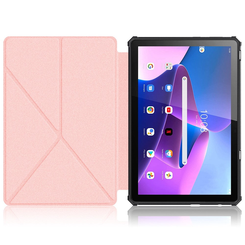 For Lenovo Tab M10 (Gen 3) 10.1 inch 328F Origami Stand Tablet Case PU Leather Anti-scratch Cover with Auto Wake/Sleep - Rose Gold
