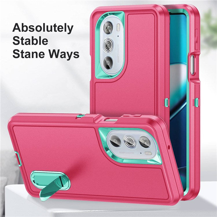 For Motorola Edge 30 Pro (Motorola Edge+ (2022)) Defender Series Hard PC + Soft TPU Kickstand Case Anti-drop Phone Cover - Rose/Light Cyan