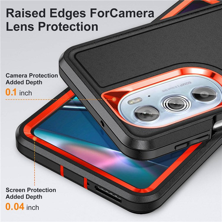 For Motorola Edge 30 Pro (Motorola Edge+ (2022)) Defender Series Hard PC + Soft TPU Kickstand Case Anti-drop Phone Cover - Black/Orange