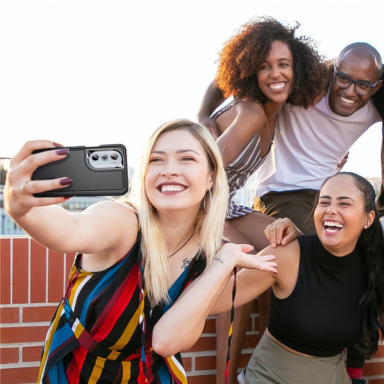 For Motorola Edge 30 Pro (Motorola Edge+ (2022)) Defender Series Hard PC + Soft TPU Kickstand Case Anti-drop Phone Cover - Black/Black