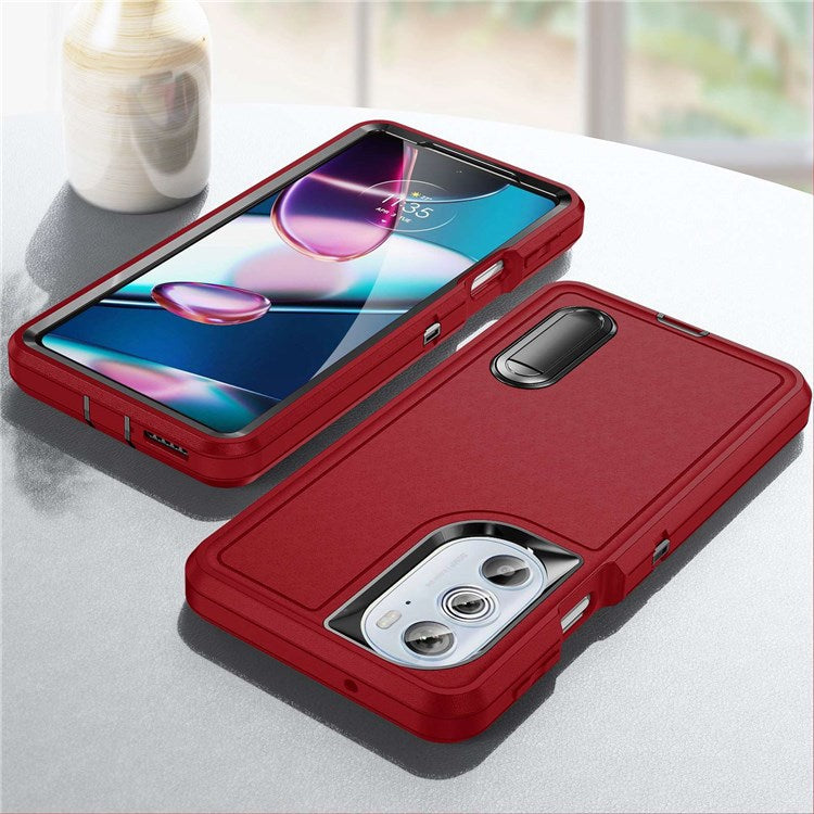 For Motorola Edge 30 Pro (Motorola Edge+ (2022)) Defender Series Hard PC + Soft TPU Kickstand Case Anti-drop Phone Cover - Red/Black