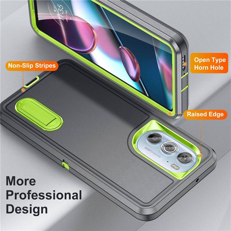 For Motorola Edge 30 Pro (Motorola Edge+ (2022)) Defender Series Hard PC + Soft TPU Kickstand Case Anti-drop Phone Cover - Grey/Green