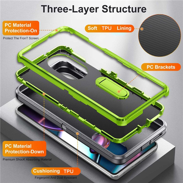 For Motorola Edge 30 Pro (Motorola Edge+ (2022)) Defender Series Hard PC + Soft TPU Kickstand Case Anti-drop Phone Cover - Grey/Green