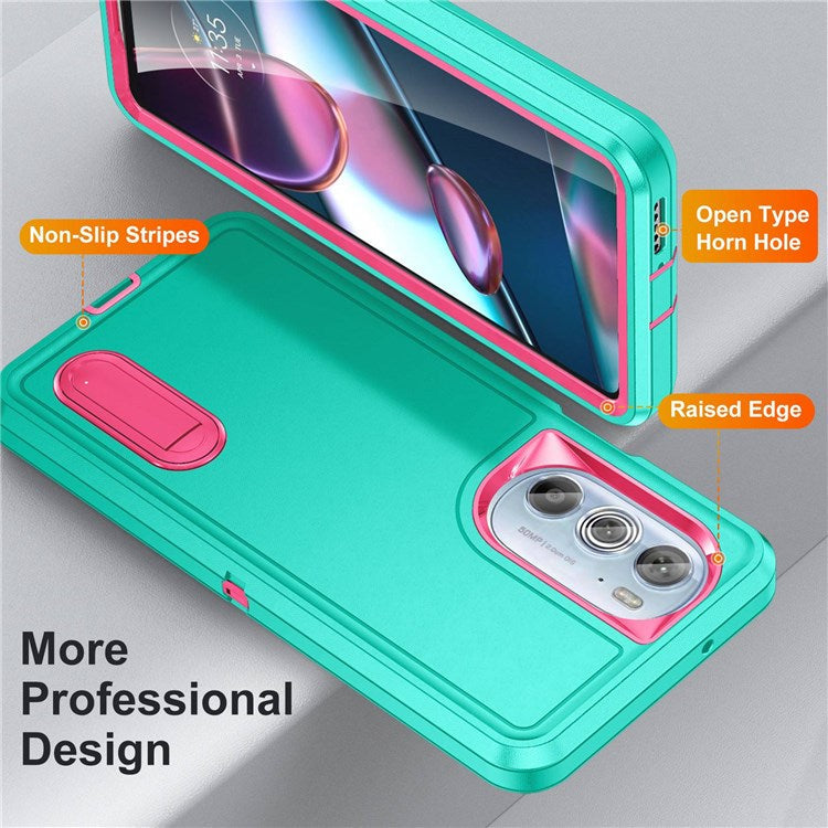 For Motorola Edge 30 Pro (Motorola Edge+ (2022)) Defender Series Hard PC + Soft TPU Kickstand Case Anti-drop Phone Cover - Light Cyan/Rose
