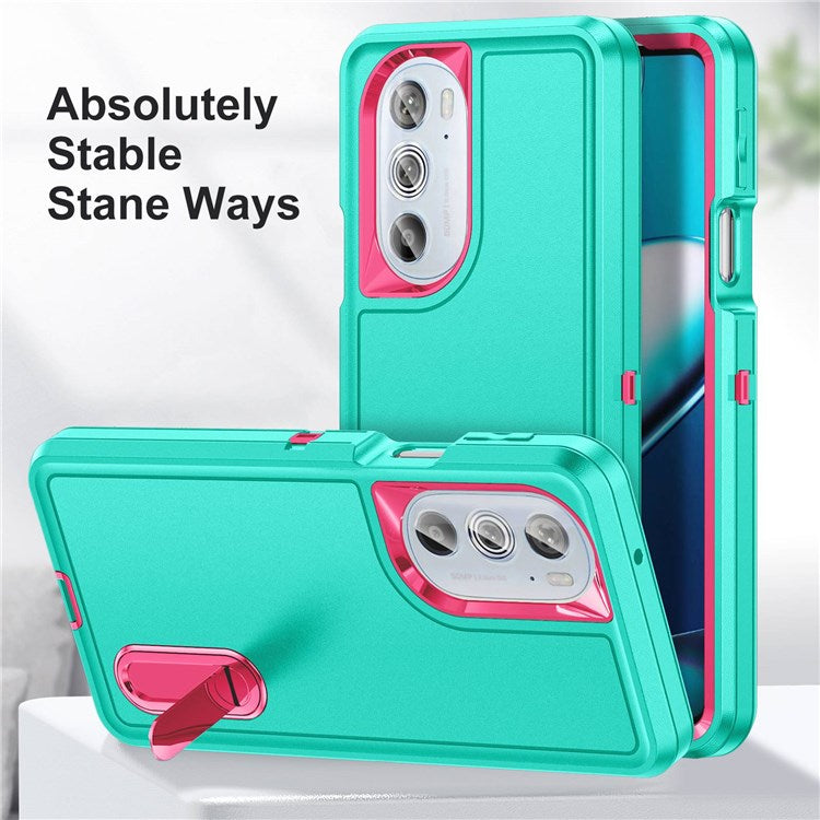 For Motorola Edge 30 Pro (Motorola Edge+ (2022)) Defender Series Hard PC + Soft TPU Kickstand Case Anti-drop Phone Cover - Light Cyan/Rose