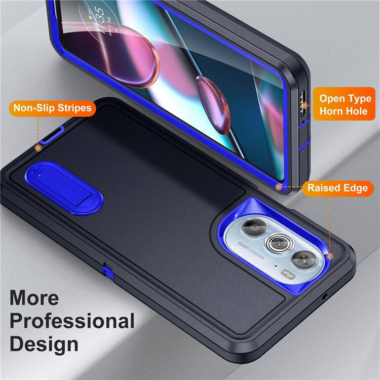 For Motorola Edge 30 Pro (Motorola Edge+ (2022)) Defender Series Hard PC + Soft TPU Kickstand Case Anti-drop Phone Cover - Dark Blue/Sapphire