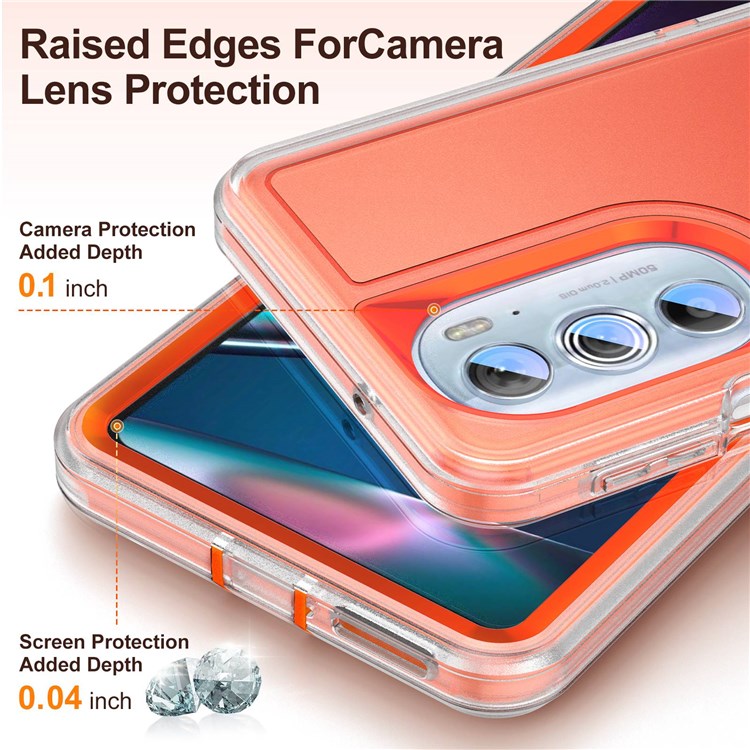 For Motorola Edge 30 Pro (Motorola Edge+ (2022)) Defender Series Hard PC + Soft TPU Kickstand Case Anti-drop Phone Cover - Transparent/Orange